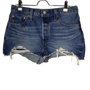 LEVIS 501 Original High Rise Button Fly Cut Off Jean Shorts  Medium Wash Size 29